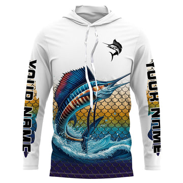 Sailfish Fishing, Sailfish scales Custom UV protection Long Sleeve Performance Fishing NQS6015