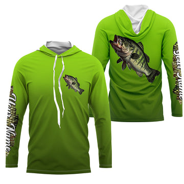 Largemouth bass fishing green scales Custom Name UV protection long sleeve fishing NQS3143