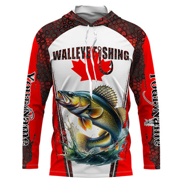 Walleye fishing red camo Custom Canadian flag UV Protection Fishing NQS5652