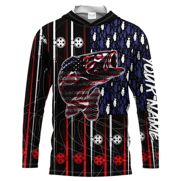 Bass American flag patriotic fishing rod Long Sleeve fishing personalized fishing gift NQS1771