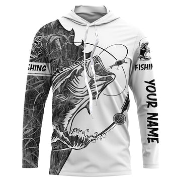 Gray camo Largemouth Bass fishing Long Sleeve Custom fishing, women, Kid NQS2333