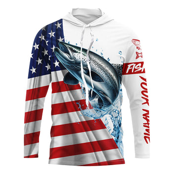American flag patriotic Chinook salmon fishing Custom UV Protection long sleeve Fishing NQS5417