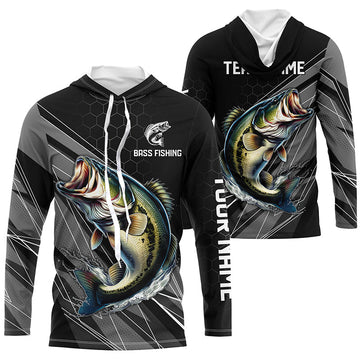 Personalized Black camo Largemouth Bass Fishing, Bass Long Sleeve Fishing Tournament NQS8012