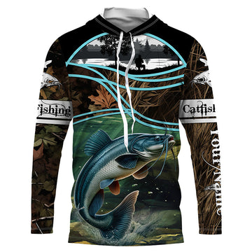 Giant catfish fishing team camo custom name UV protection fishing NQSD85