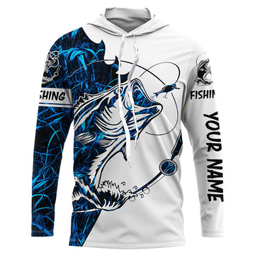 Blue camo Largemouth Bass fishing Custom name Long Sleeve fishing, women, Kid NQSD88