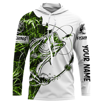 Green camo Largemouth Bass fishing Long Sleeve Custom fishing, women, Kid NQSD89