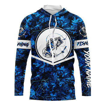 Largemouth Bass fishing blue camo personalized fishing apparel UV protection custom name fishing NQS1412