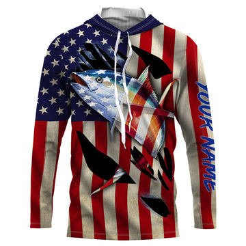 Tuna Fishing American Flag Custom Long Sleeve performance Fishing, Personalized Fishing gifts Fishing - NQS2806