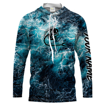 Custom blue ocean Mahi mahi fish bone Saltwater Long sleeves Sea wave camo Fishing NQS2097