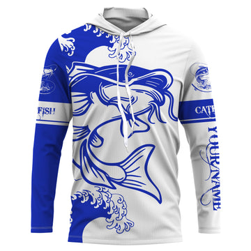 Personalized Catfish fishing tattoo, Catfish Long Sleeve Fishing tournament | Blue NQS3736
