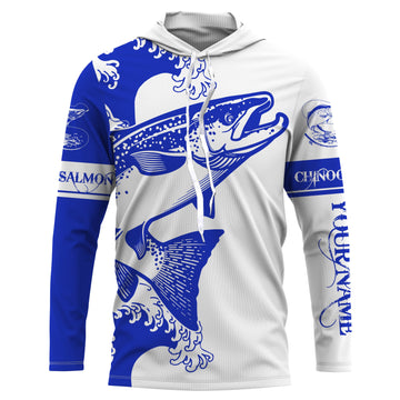 Personalized King salmon fishing tattoo, salmon Long Sleeve Fishing tournament | Blue NQS3737