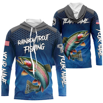 Blue camo Rainbow trout fishing Custom performance long sleeve team Trout fishing tournament NQS8237