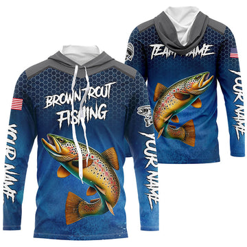 Blue camo Brown trout fishing Custom performance long sleeve team Trout fishing tournament NQS8238