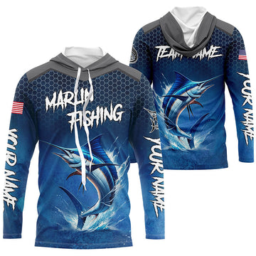 Blue camo Marlin fishing Custom performance long sleeve team Marlin fishing tournament NQS8239