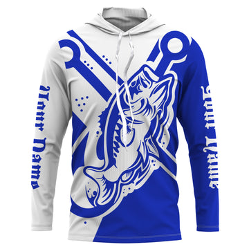 Largemouth bass fishing tattoo fish on Custom Name performance long sleeve fishing | Blue NQS3746
