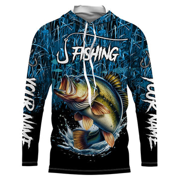 Largemouth bass Fish blue camo fishing Custom name long sleeves fishing NQS4142