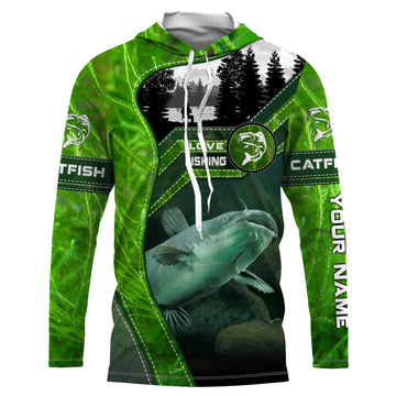 Catfish Fishing green water camo Custom name long sleeves fishing NQS2652
