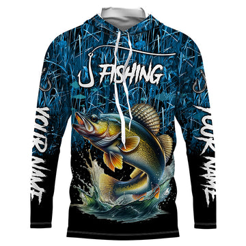 Walleye Fishing blue camo fishing Custom name UV protection long sleeves fishing NQS5770