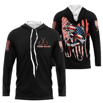 Bass Fishing American Flag patriotic Custom name long sleeves fishing NQS2233