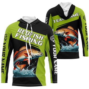 Black Green Redfish fishing Custom Long Sleeve Tournament Fishing, Red Drum Fishing NQS7657