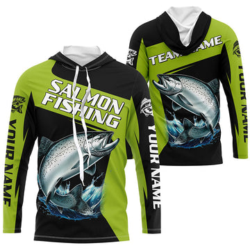 Black Green Chinook Salmon fishing Custom Long Sleeve Tournament Fishing, Salmon Fishing NQS7658