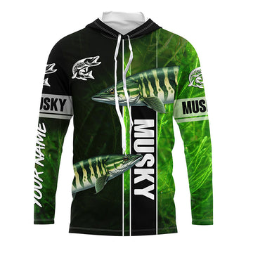 Musky Fishing Muskellunge green Customize Name Long Sleeve Fishing, fishing gifts NQS1992