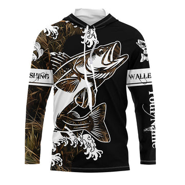 Walleye fishing tattoo camo Customize name black UV protection long sleeves fishing NQS1857