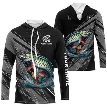Personalized Black camo Musky Fishing, Muskie Long Sleeve Fishing Tournament NQS8770