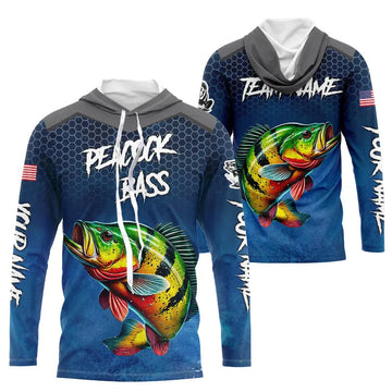 Blue camo Peacock Bass fishing Custom performance long sleeve team Bass fishing tournament NQS9240