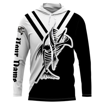 Bowfishing fish skeleton black and white Custom Name long sleeve UV protection fishing NQS3651