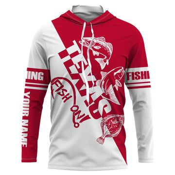 Texas slam Fishing redfish, speckled trout, flounder Customized Name UV Protection, patriotic Fishing Clothing | Red NQS2416