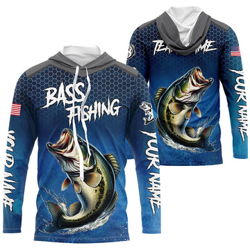 Blue camo Largemouth Bass fishing Custom performance long sleeve team Bass fishing tournament NQS7364
