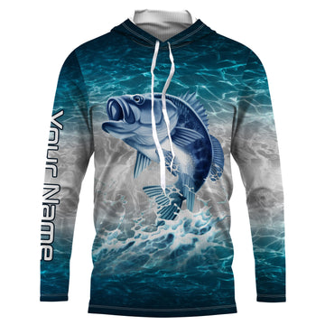 Bass fishing blue sea water camo Custom Name performance long sleeve fishing uv protection NQS3680