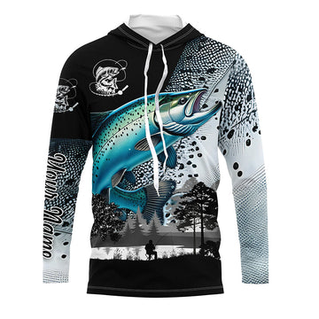 Chinook Salmon (King salmon) fishing scales Custom name performance anti UV long sleeve fishing NQS3856