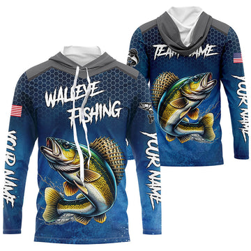 Blue camo Walleye fishing Custom performance long sleeve team Walleye fishing tournament NQS7718