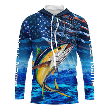 Personalized Tuna Saltwater Blue Camo American flag patriotic Long Sleeve Performance Fishing NQS5845