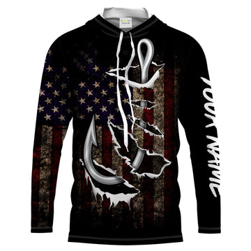 US Fishing 3D Fish Hook American Flag patriotic UV protection customize name long sleeves UPF 30+ fishing apparel NQS2161