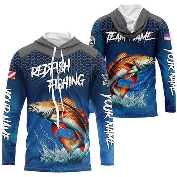 Blue camo Redfish fishing Custom performance long sleeve team Red Drum fishing tournament NQS7728