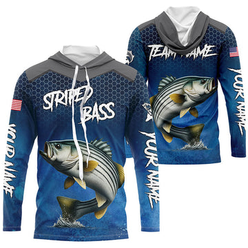 Blue camo Striped Bass fishing Custom performance long sleeve team Striper fishing tournament NQS7729