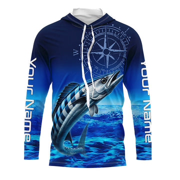 Personalized Wahoo Blue Long Sleeve Performance Fishing, compass tournament UV protection NQS5850