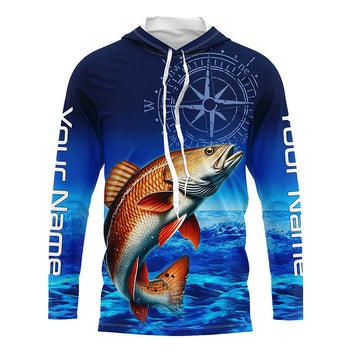 Personalized Redfish red drum Blue Long Sleeve Performance Fishing, compass tournament NQS5851