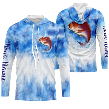 Red snapper saltwater fishing blue sea camo Custom Name sun protection UPF long sleeve fishing NQS3542