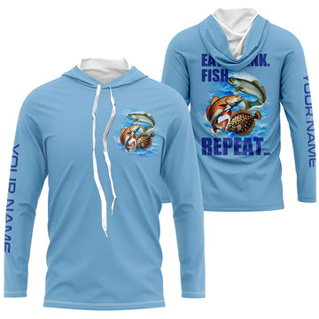 Texas inshore slam Fishing Custom Long Sleeve Performance Fishing Eat Drink Fish Repeat | Blue NQS6292