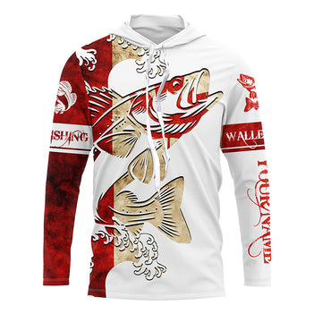 Canada Flag Walleye Fishing Custom long sleeve performance Fishing, Walleye Fishing NQS3875