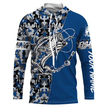 Bass Tattoo camo Blue Bass Fishing Custom Name UV Protection, Bass Fishing Tournament Clothing - FSD2984