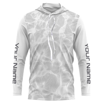 Personalized Fishing Performance, Water Surface White and Grey Fishing UV Protection Long Sleeve, Fishing FSD2674