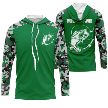 Custom Name Bass Fishing Camouflage Green Performance Fishing, Bass Fishing FSD2868