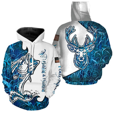 Fishing and Hunting Deer and Bass blue camo all over print, - Personalized Gifts FSD3189