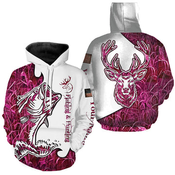 Fishing and Hunting Deer and Bass Pink camo all over print, - Personalized Gift FSD3190