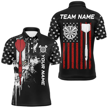 Grunge Skull Custom Black American Flag Dart, Patriotic Dart Team Uniform